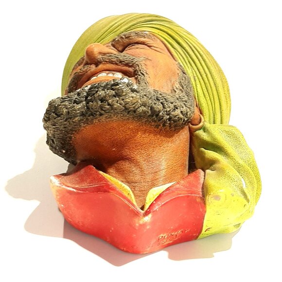 Vintage Bosson's England Chalkware Head Wall Art "Punjabi" 1964 Folk Art UK - Picture 4 of 9